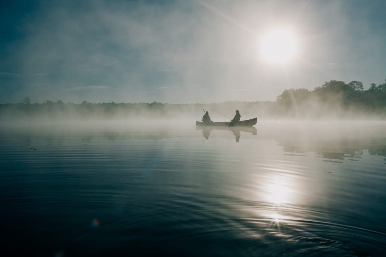 Canoe on misty water photographed in Ocala, Florida